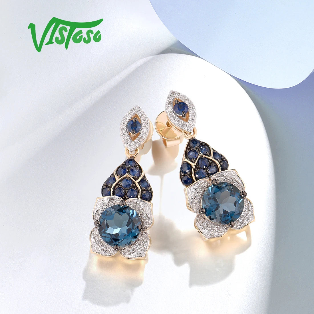 VISTOSO Gold Earrings For Women Pure 14K 585 Yellow Gold Sparkling DiaSPECIFICATIONSBrand Name: VISTOSOMetals Type: Yellow GoldMetal Stamp: 14kOrigin: Mainland ChinaMain Stone: TopazOccasion: PartyCertificate Type: GDTCSide Stone: DiamJewelry CirclesJewelry CirclesWomen Pure 14K 585 Yellow Gold Sparkling Diamond London Blue Topaz Sapphire Drop Earrings Fine Jewelry