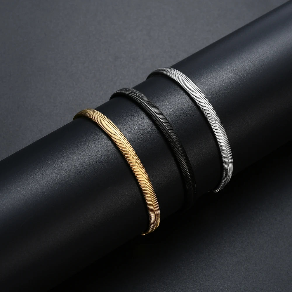 hot sale 6mm 316l stainless steel gold black color flat snake chain br