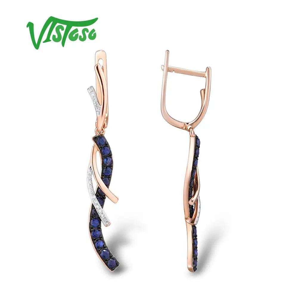 VISTOSO Gold Earrings For Women Authentic 14K 585 Rose Gold Sparkling SPECIFICATIONSBrand Name: VISTOSOMetals Type: Rose GoldMetal Stamp: 14kOrigin: Mainland ChinaMain Stone: SAPPHIREOccasion: AnniversaryCertificate Type: GDTCSide StonJewelry CirclesJewelry CirclesWomen Authentic 14K 585 Rose Gold Sparkling Diamond Shiny Blue Sapphire Dangling Earrings Fine Jewelry