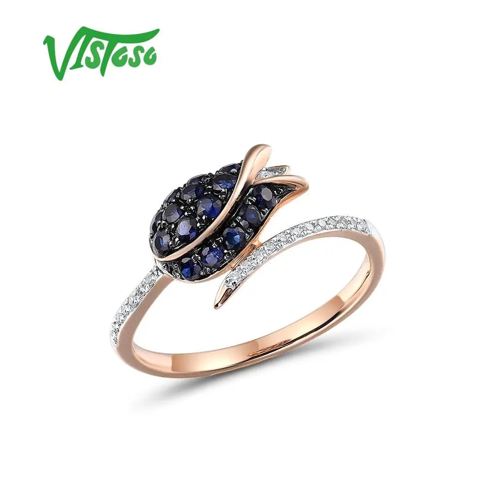 VISTOSO Jewelry Set For Woman Pure 14K 585 Rose Gold Sparkling Blue SaSPECIFICATIONSBrand Name: VISTOSOMetals Type: Rose GoldMetal Stamp: 14kOrigin: Mainland ChinaMain Stone: TopazStyle: TRENDYShape\pattern: RoundFine or Fashion: FineGJewelry CirclesJewelry CirclesWoman Pure 14K 585 Rose Gold Sparkling Blue Sapphire Diamond Tulip Earrings Ring Set Fine Jewelry