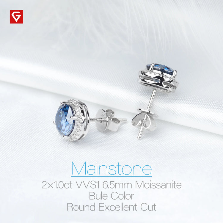 GIGAJEWE 1.0ctX2pcs 6.5mm Moissanite Bule Color VVS1 Round Cut CustomiSPECIFICATIONSBrand Name: GIGAJEWEOrigin: Mainland ChinaCertificate: YESMain Stone: MoissaniteItem Weight: 1.71gMetals Type: white goldMetal Stamp: 18KModel Number: Jewelry CirclesJewelry Circles5mm Moissanite Bule Color VVS1 Round Cut Customized 18K Gold Circle Stud Earrings Jewelry Woman Girl Gift