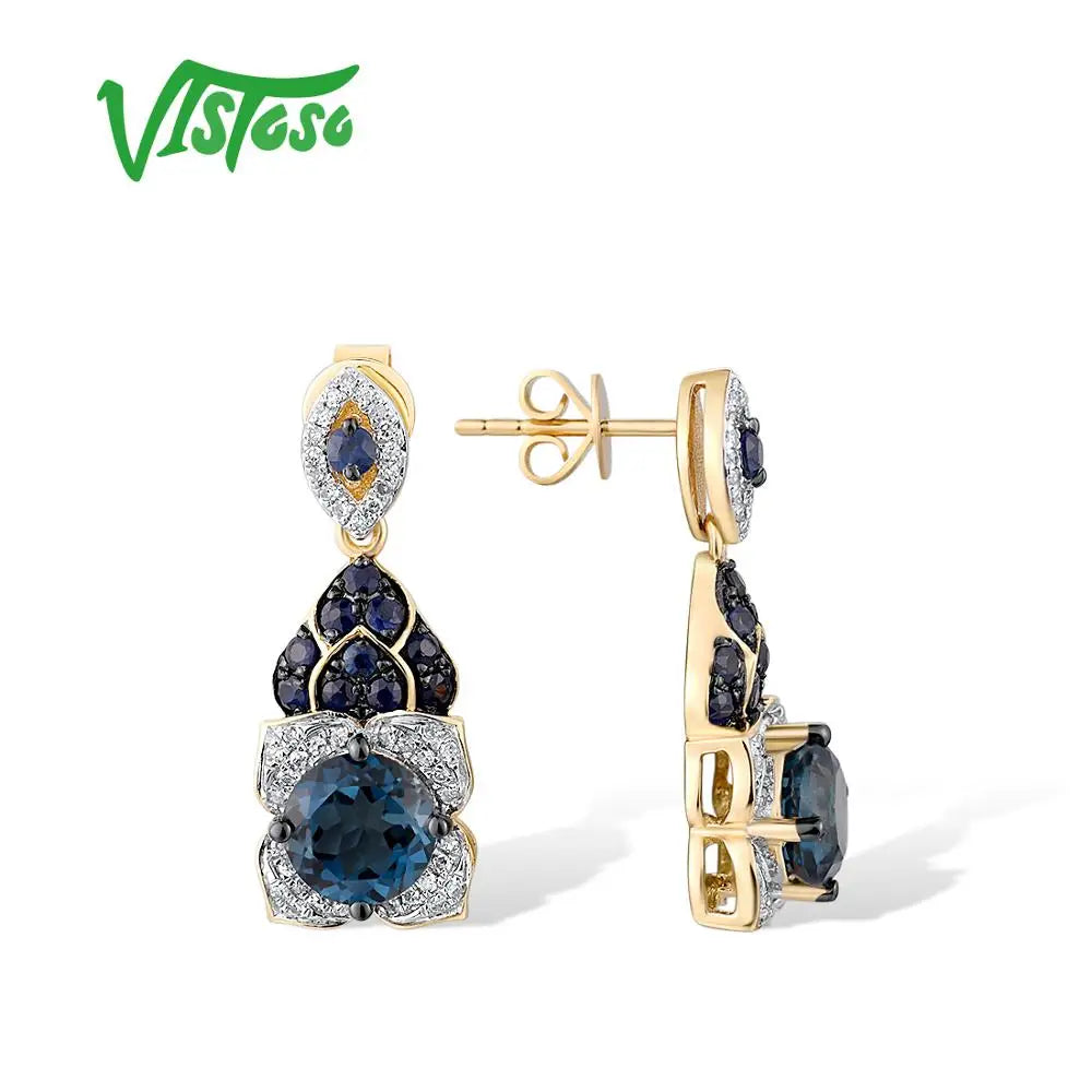 VISTOSO Gold Earrings For Women Pure 14K 585 Yellow Gold Sparkling DiaSPECIFICATIONSBrand Name: VISTOSOMetals Type: Yellow GoldMetal Stamp: 14kOrigin: Mainland ChinaMain Stone: TopazOccasion: PartyCertificate Type: GDTCSide Stone: DiamJewelry CirclesJewelry CirclesWomen Pure 14K 585 Yellow Gold Sparkling Diamond London Blue Topaz Sapphire Drop Earrings Fine Jewelry