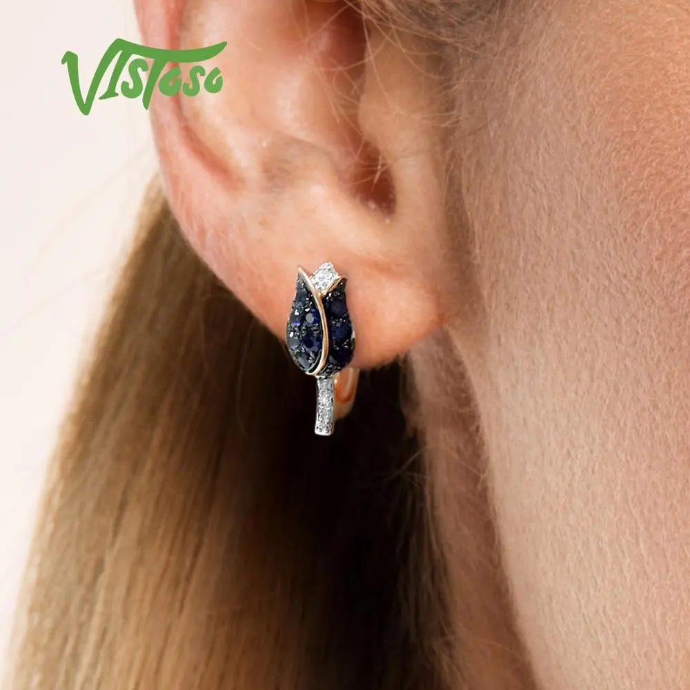 VISTOSO Jewelry Set For Woman Pure 14K 585 Rose Gold Sparkling Blue SaSPECIFICATIONSBrand Name: VISTOSOMetals Type: Rose GoldMetal Stamp: 14kOrigin: Mainland ChinaMain Stone: TopazStyle: TRENDYShape\pattern: RoundFine or Fashion: FineGJewelry CirclesJewelry CirclesWoman Pure 14K 585 Rose Gold Sparkling Blue Sapphire Diamond Tulip Earrings Ring Set Fine Jewelry