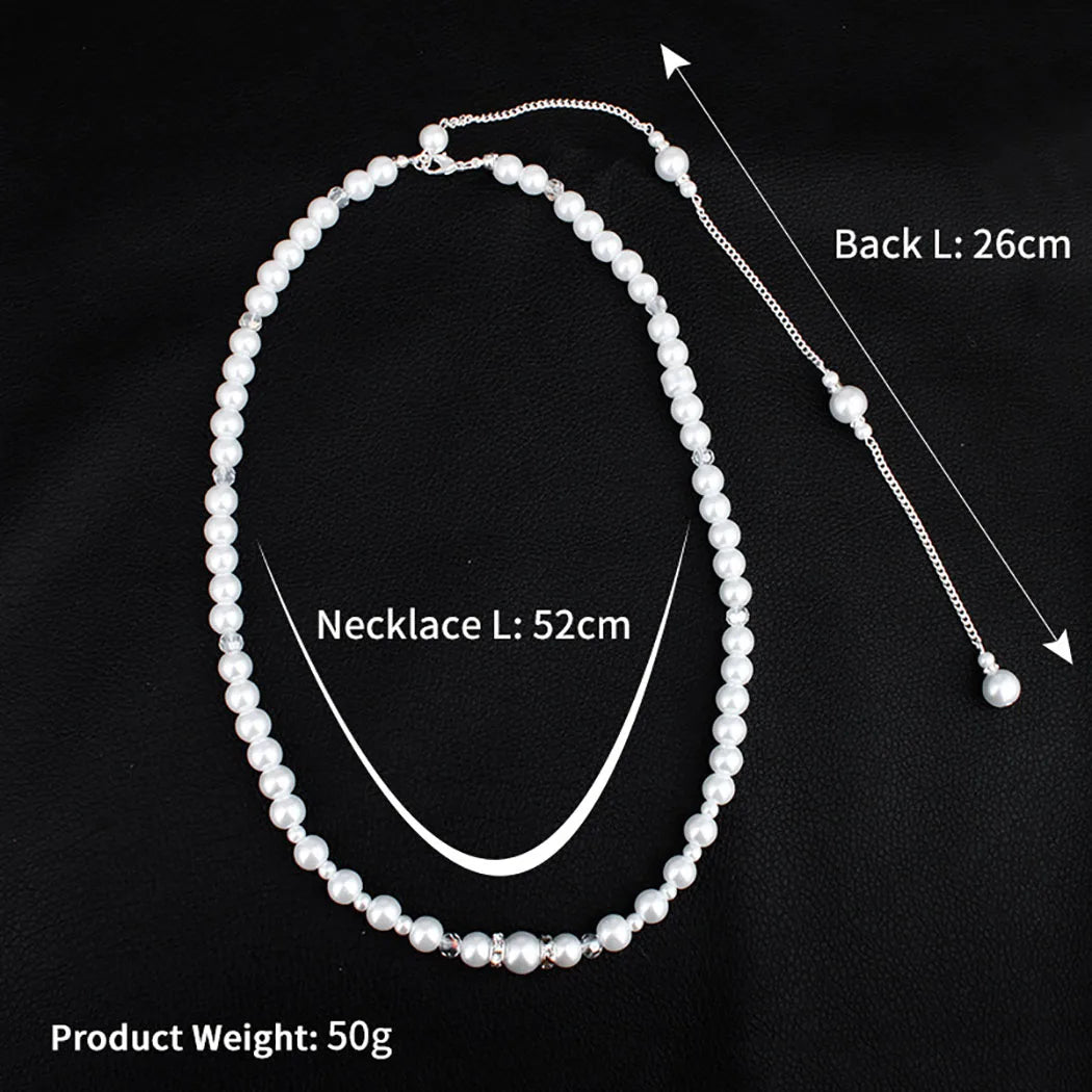 2019 New Simulated Pearl Backdrop Necklaces Back Chain Jewelry For WomSPECIFICATIONSBrand Name: NoneMetals Type: Zinc alloyMetals Type: Copper AlloyOrigin: Mainland ChinaNecklace Type: Chains NecklacesMaterial: MetalGender: WomenFunctiJewelry CirclesJewelry CirclesSimulated Pearl Backdrop Necklaces Back Chain Jewelry