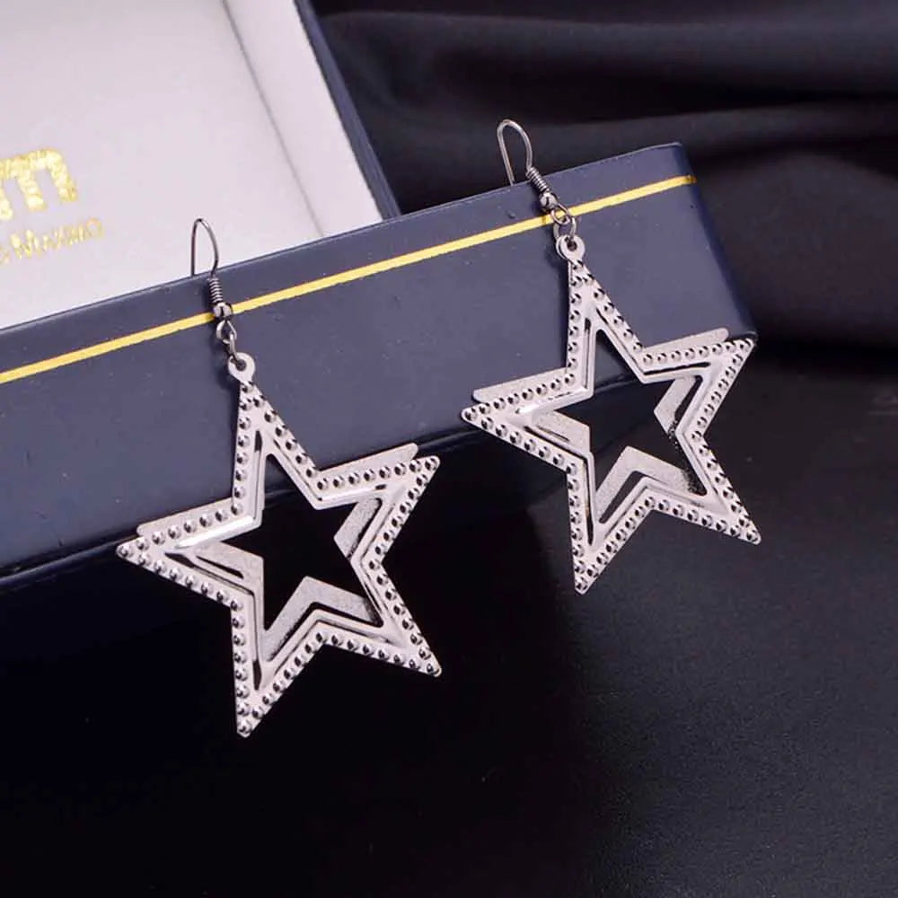 2018 New Sale five-pointed star Trendy Stars Clip Earrings For Women ESPECIFICATIONSBrand Name: JIOFREEMaterial: MetalGender: WomenEarring Type: Clip EarringsShape\pattern: StarFine or Fashion: FashionStyle: PunkItem Type: EarringsModeJewelry CirclesJewelry Circles-pointed star Trendy Stars Clip Earrings