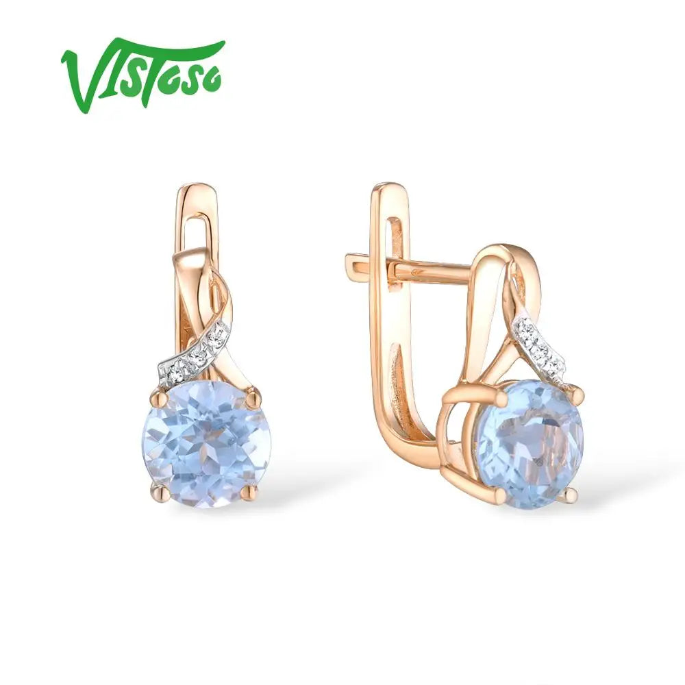 VISTOSO Jewelry Set For Woman Pure 14K 585 Rose Gold Sparkling Sky BluSPECIFICATIONSBrand Name: VISTOSOMetals Type: Rose GoldMetal Stamp: 14kOrigin: Mainland ChinaCertificate: YESMain Stone: TopazStyle: TRENDYShape\pattern: RoundFine oJewelry CirclesJewelry CirclesWoman Pure 14K 585 Rose Gold Sparkling Sky Blue Topaz Diamond Earrings Ring Pendant Set Fine Jewelry