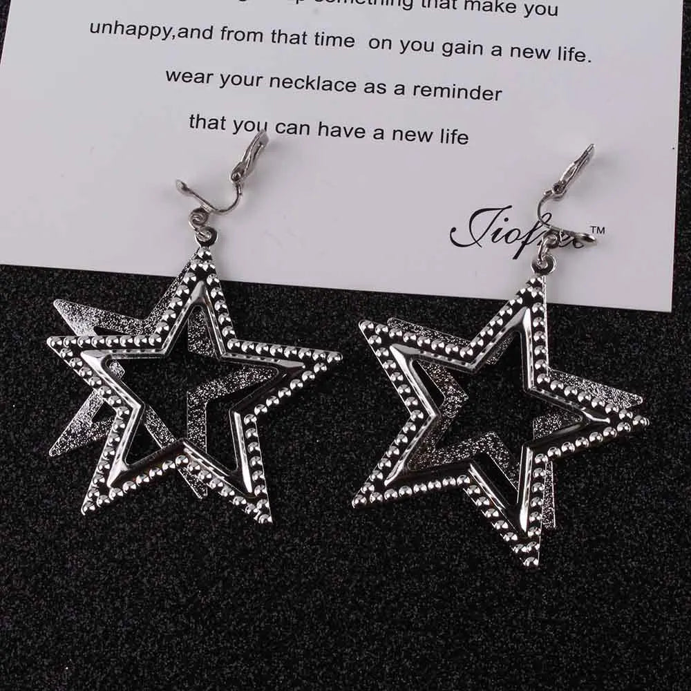 2018 New Sale five-pointed star Trendy Stars Clip Earrings For Women ESPECIFICATIONSBrand Name: JIOFREEMaterial: MetalGender: WomenEarring Type: Clip EarringsShape\pattern: StarFine or Fashion: FashionStyle: PunkItem Type: EarringsModeJewelry CirclesJewelry Circles-pointed star Trendy Stars Clip Earrings