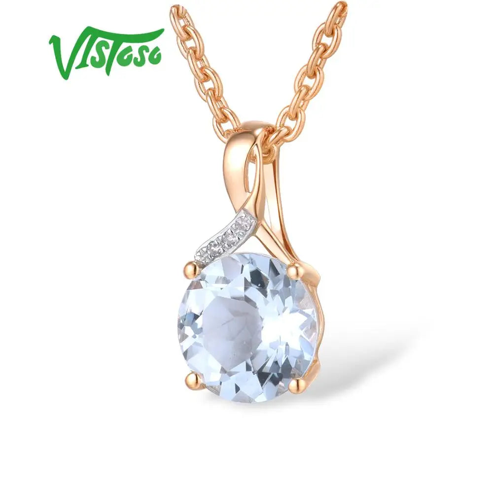 VISTOSO Jewelry Set For Woman Pure 14K 585 Rose Gold Sparkling Sky BluSPECIFICATIONSBrand Name: VISTOSOMetals Type: Rose GoldMetal Stamp: 14kOrigin: Mainland ChinaCertificate: YESMain Stone: TopazStyle: TRENDYShape\pattern: RoundFine oJewelry CirclesJewelry CirclesWoman Pure 14K 585 Rose Gold Sparkling Sky Blue Topaz Diamond Earrings Ring Pendant Set Fine Jewelry