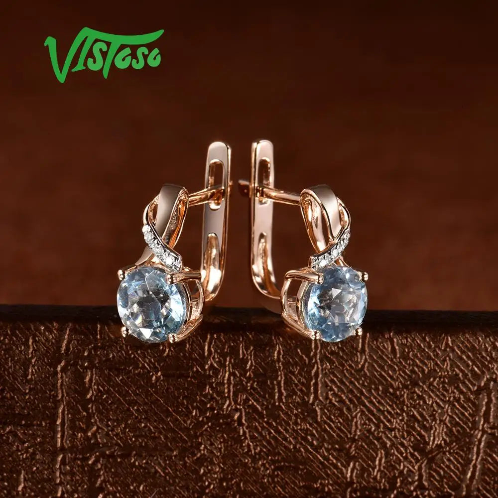 VISTOSO Jewelry Set For Woman Pure 14K 585 Rose Gold Sparkling Sky BluSPECIFICATIONSBrand Name: VISTOSOMetals Type: Rose GoldMetal Stamp: 14kOrigin: Mainland ChinaCertificate: YESMain Stone: TopazStyle: TRENDYShape\pattern: RoundFine oJewelry CirclesJewelry CirclesWoman Pure 14K 585 Rose Gold Sparkling Sky Blue Topaz Diamond Earrings Ring Pendant Set Fine Jewelry