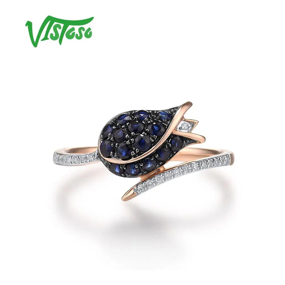 VISTOSO Jewelry Set For Woman Pure 14K 585 Rose Gold Sparkling Blue SaSPECIFICATIONSBrand Name: VISTOSOMetals Type: Rose GoldMetal Stamp: 14kOrigin: Mainland ChinaMain Stone: TopazStyle: TRENDYShape\pattern: RoundFine or Fashion: FineGJewelry CirclesJewelry CirclesWoman Pure 14K 585 Rose Gold Sparkling Blue Sapphire Diamond Tulip Earrings Ring Set Fine Jewelry