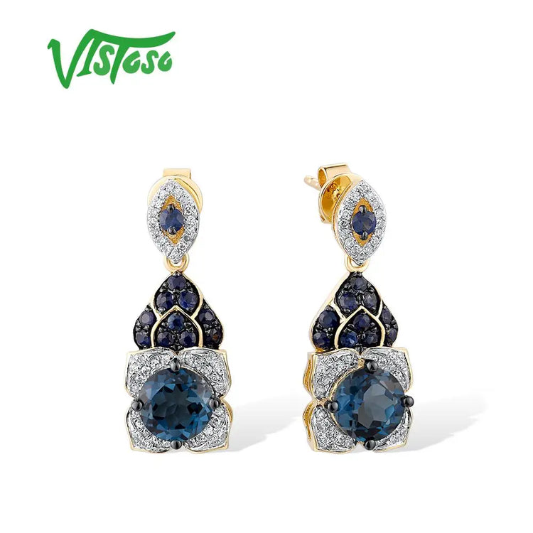 VISTOSO Gold Earrings For Women Pure 14K 585 Yellow Gold Sparkling DiaSPECIFICATIONSBrand Name: VISTOSOMetals Type: Yellow GoldMetal Stamp: 14kOrigin: Mainland ChinaMain Stone: TopazOccasion: PartyCertificate Type: GDTCSide Stone: DiamJewelry CirclesJewelry CirclesWomen Pure 14K 585 Yellow Gold Sparkling Diamond London Blue Topaz Sapphire Drop Earrings Fine Jewelry