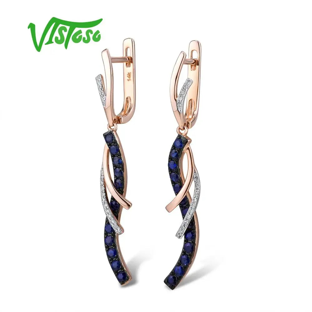 VISTOSO Gold Earrings For Women Authentic 14K 585 Rose Gold Sparkling SPECIFICATIONSBrand Name: VISTOSOMetals Type: Rose GoldMetal Stamp: 14kOrigin: Mainland ChinaMain Stone: SAPPHIREOccasion: AnniversaryCertificate Type: GDTCSide StonJewelry CirclesJewelry CirclesWomen Authentic 14K 585 Rose Gold Sparkling Diamond Shiny Blue Sapphire Dangling Earrings Fine Jewelry
