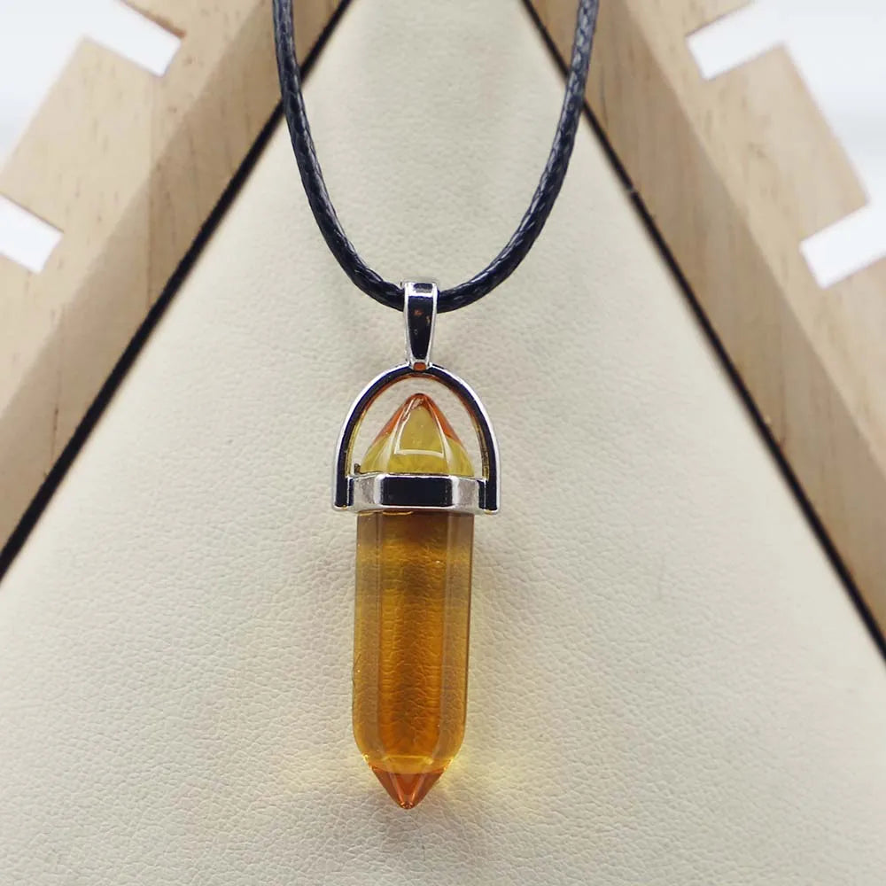 Natural Agate Glass Hexagonal Column Point Leather Cord Necklace PendaSPECIFICATIONSBrand Name: NoneMetals Type: Stainless SteelOrigin: Mainland ChinaCN: ZhejiangNecklace Type: Chains NecklacesMaterial: glassGender: lovers&