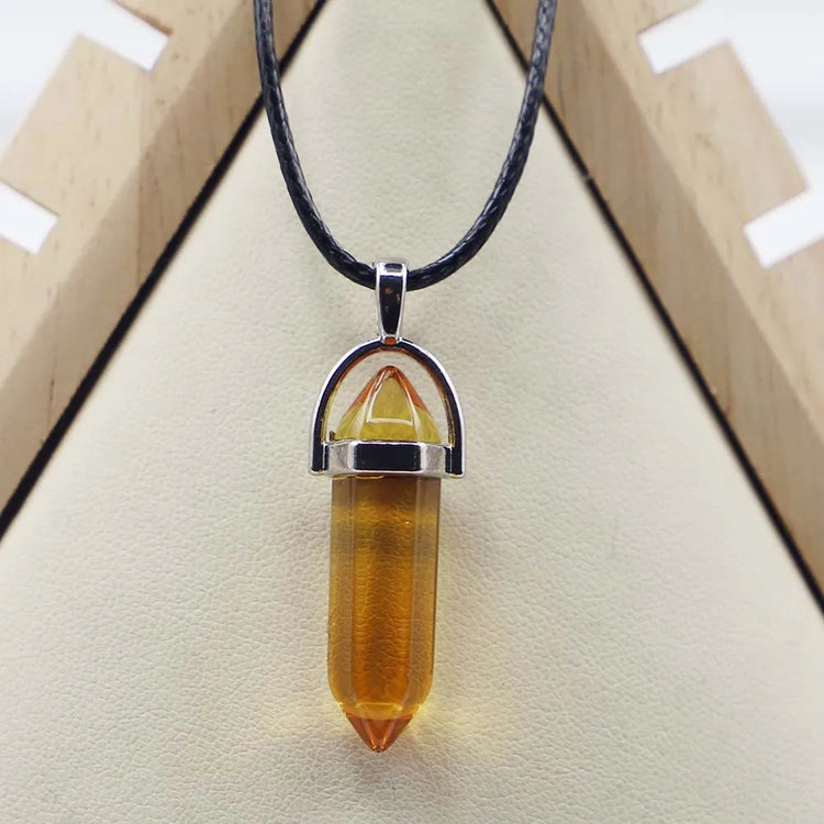 Natural Agate Glass Hexagonal Column Point Leather Cord Necklace PendaSPECIFICATIONSBrand Name: NoneMetals Type: Stainless SteelOrigin: Mainland ChinaCN: ZhejiangNecklace Type: Chains NecklacesMaterial: glassGender: lovers&