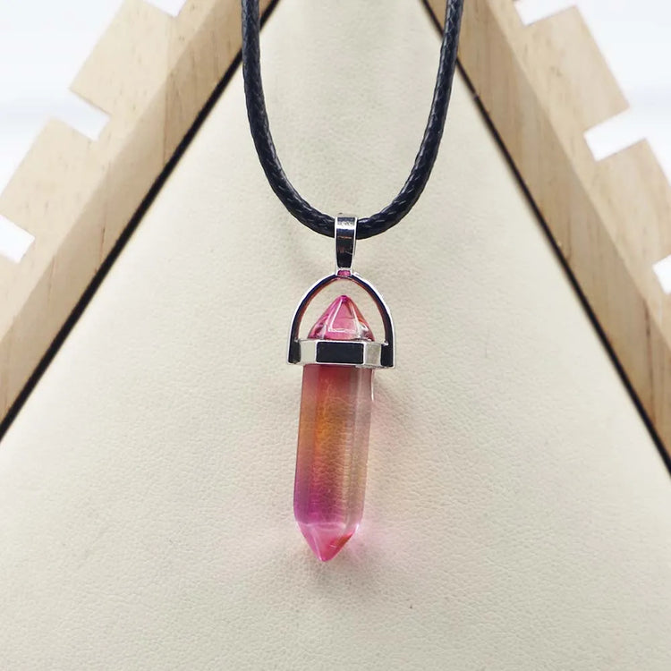 Natural Agate Glass Hexagonal Column Point Leather Cord Necklace PendaSPECIFICATIONSBrand Name: NoneMetals Type: Stainless SteelOrigin: Mainland ChinaCN: ZhejiangNecklace Type: Chains NecklacesMaterial: glassGender: lovers&