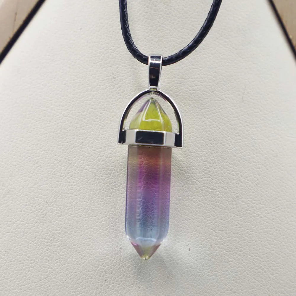 Natural Agate Glass Hexagonal Column Point Leather Cord Necklace PendaSPECIFICATIONSBrand Name: NoneMetals Type: Stainless SteelOrigin: Mainland ChinaCN: ZhejiangNecklace Type: Chains NecklacesMaterial: glassGender: lovers&