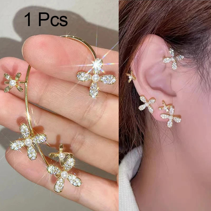 1 Pc Hot Sale Sweet Inlay Zircon Moon Star Ear Bones Clip Women&