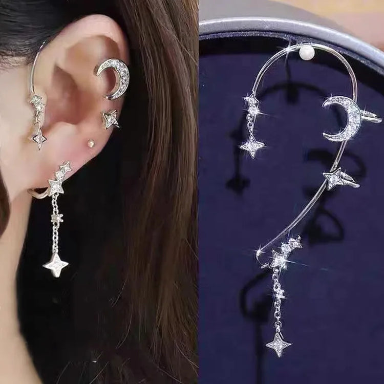 1 Pc Hot Sale Sweet Inlay Zircon Moon Star Ear Bones Clip Women&