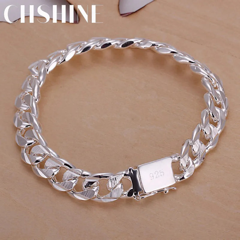 high quality fashion hot sale 925 Silver Bracelets charm 10MM chain MeSPECIFICATIONSBrand Name: CHSHINEBracelets Type: Chain &amp; Link BraceletsMain Stone: NONEOrigin: Mainland ChinaCertificate: YESItem Weight: 11Metals Type: silverMeJewelry CirclesJewelry Circleshigh quality fashion hot sale 925 Silver Bracelets charm 10MM chain Men Women wedding gift free shipping factory price