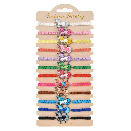 12Pcs/Lot Animal Unicorn Horse Charm Bracelets For Women Kids HandmadeSPECIFICATIONSBrand Name: fondlifeGender: UnisexMaterial: resinMetals Type: Zinc alloyBracelets Type: Charm BraceletsOrigin: Mainland ChinaCN: ZhejiangChain Type: RoJewelry CirclesJewelry Circles12Pcs/Lot Animal Unicorn Horse Charm Bracelets