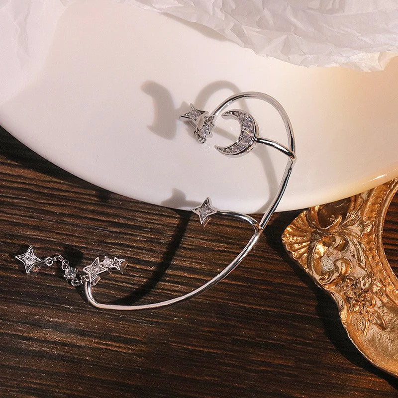 1 Pc Hot Sale Sweet Inlay Zircon Moon Star Ear Bones Clip Women&