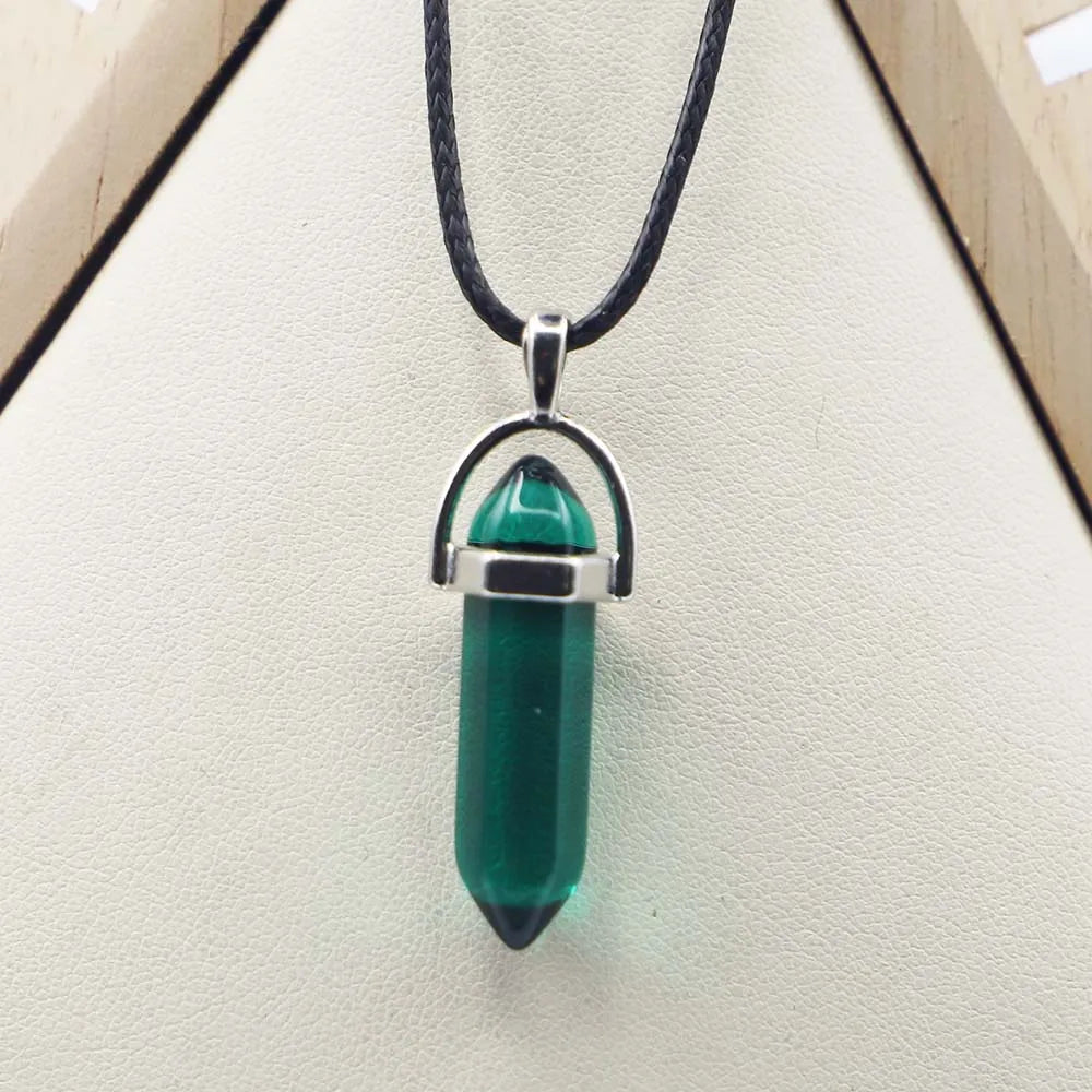 Natural Agate Glass Hexagonal Column Point Leather Cord Necklace PendaSPECIFICATIONSBrand Name: NoneMetals Type: Stainless SteelOrigin: Mainland ChinaCN: ZhejiangNecklace Type: Chains NecklacesMaterial: glassGender: lovers&