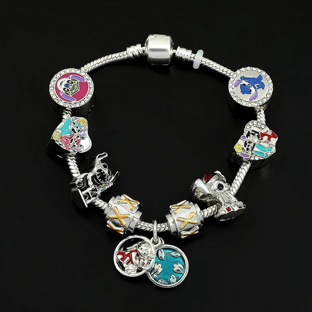 Disney Stitch Charm Bracelet Cartoon Lilo & Stitch Inspired Bracelet DSPECIFICATIONSBrand Name: DisneyGender: WomenMaterial: MetalMetals Type: Zinc alloyBracelets Type: Charm BraceletsOrigin: Mainland ChinaCN: ZhejiangChain Type: SnakeJewelry CirclesJewelry CirclesDisney Stitch Charm Bracelet Cartoon Lilo & Stitch Inspired Bracelet DIY Stitch Pendant Beads Bangle