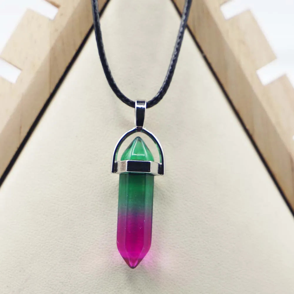 Natural Agate Glass Hexagonal Column Point Leather Cord Necklace PendaSPECIFICATIONSBrand Name: NoneMetals Type: Stainless SteelOrigin: Mainland ChinaCN: ZhejiangNecklace Type: Chains NecklacesMaterial: glassGender: lovers&